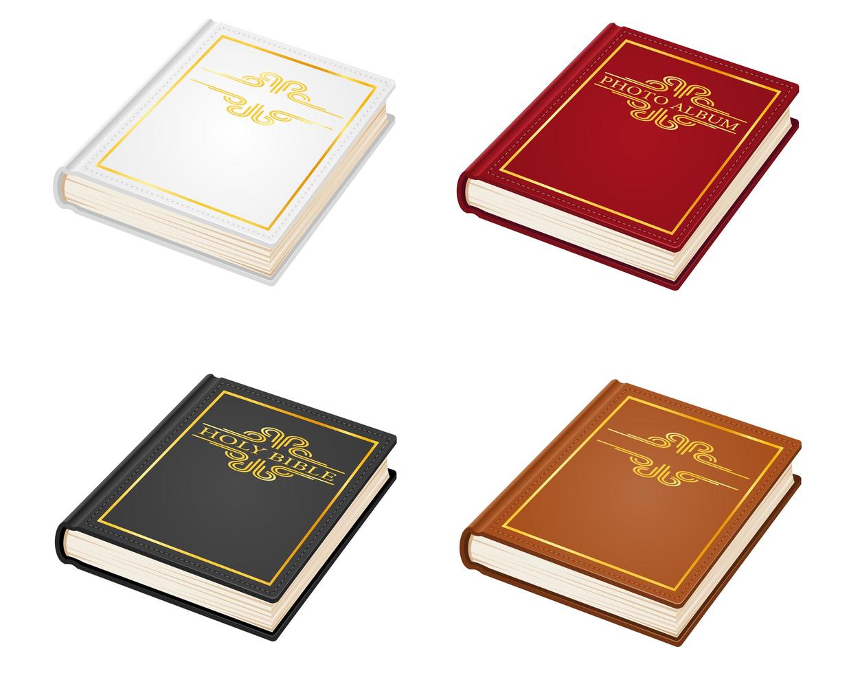 Old retro vintage book bible and photo album set vector