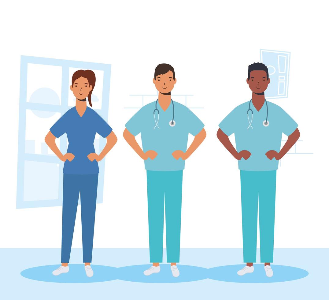 Medical staff, essential workers characters vector