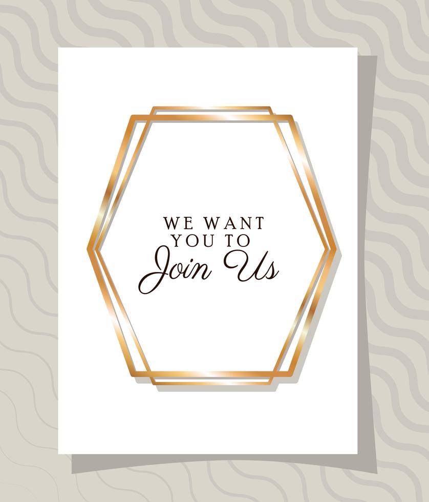 Wedding invitation in gold frame design vector