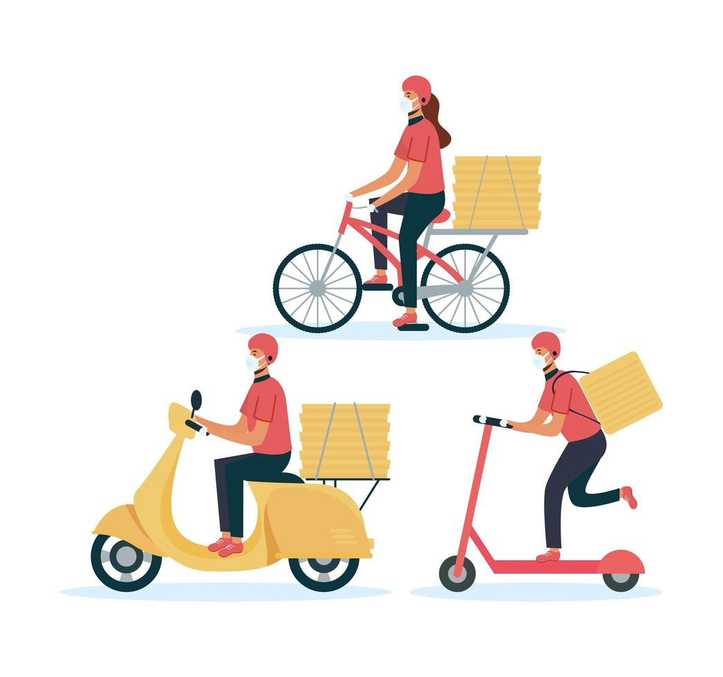 Safe online food delivery courier set vector