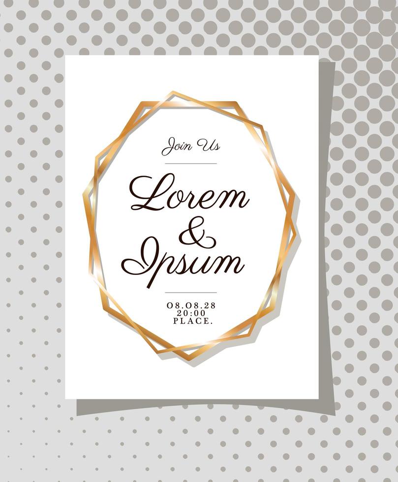 Wedding invitation with gold ornament frame vector