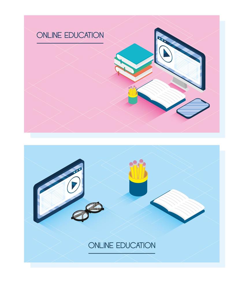 Online education and e-learning banner set vector