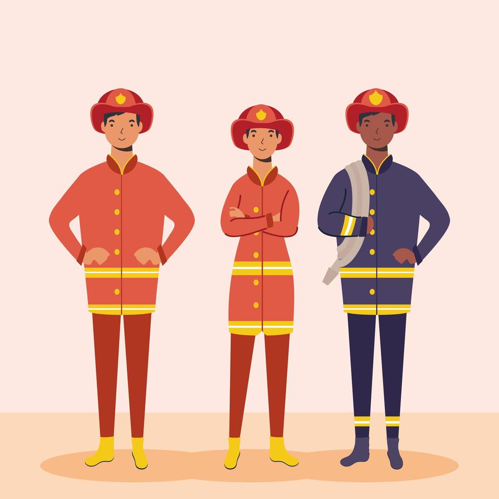 Fire fighters, essential workers characters vector