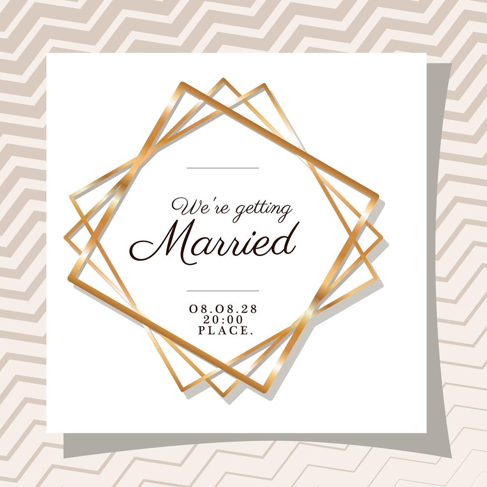 Wedding invitation in gold frame design vector