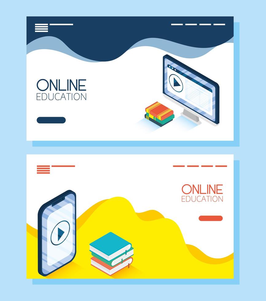 conjunto de banners de educación en línea y e-learning. vector