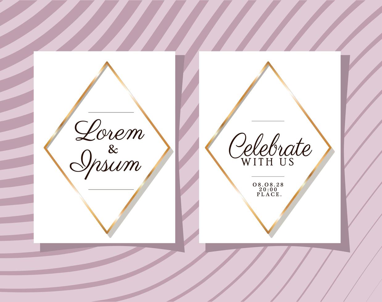 Two wedding invitations with gold ornament frames vector