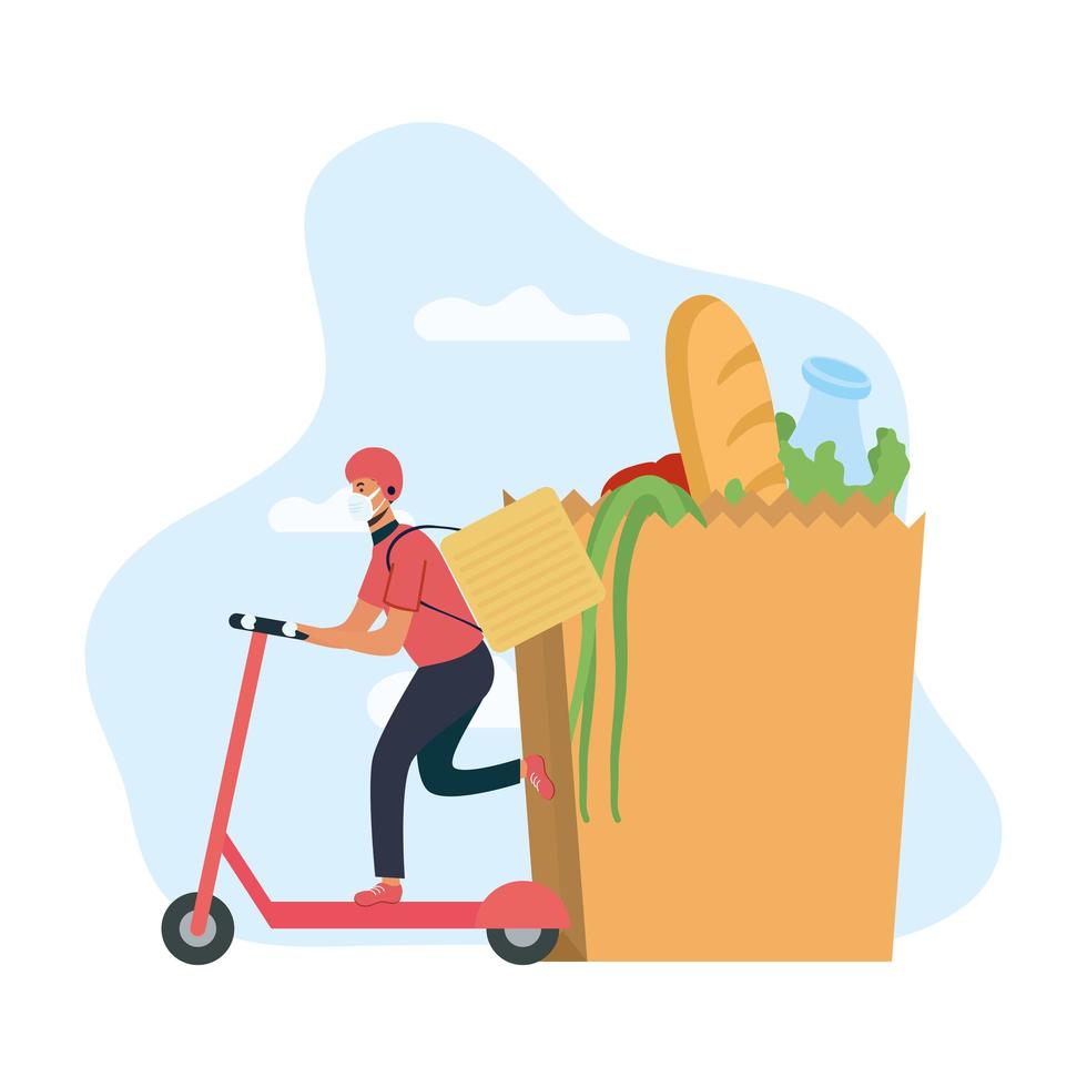 Safe online food delivery worker vector