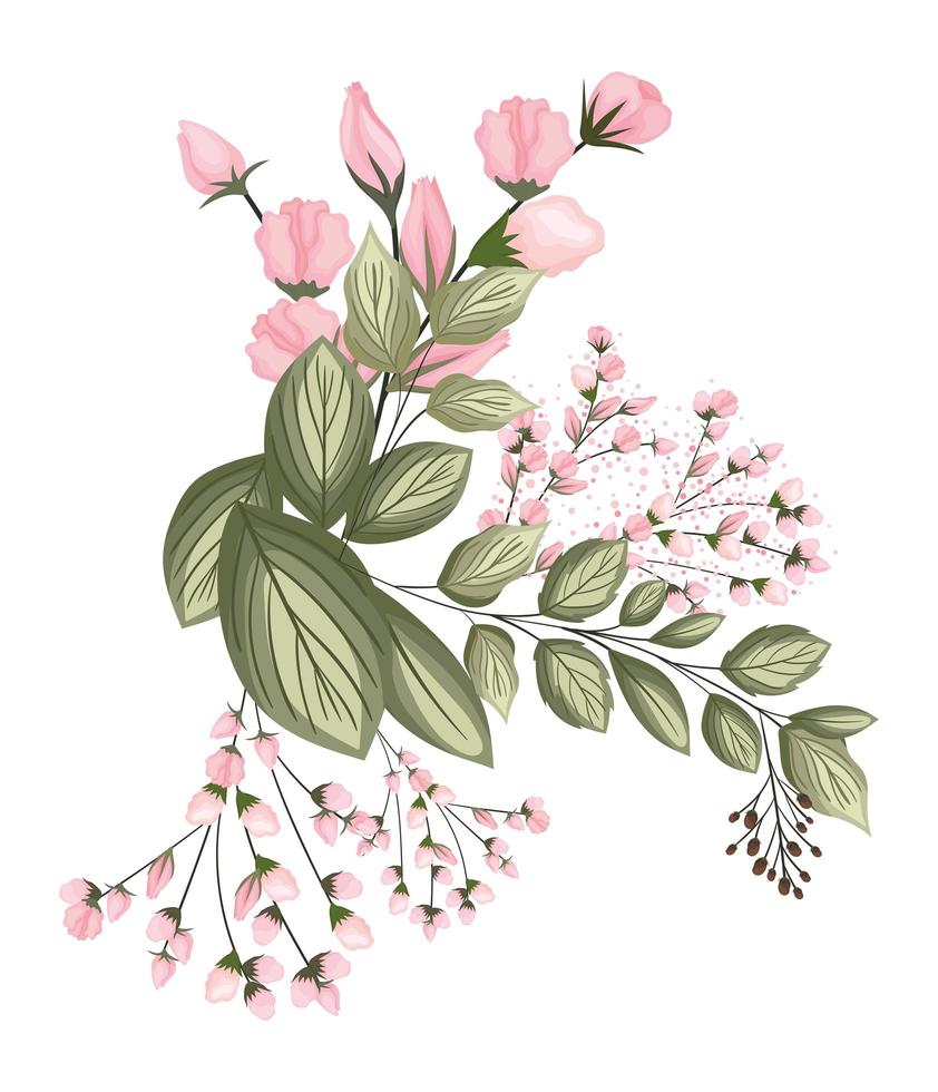 capullos rosas flores con hojas ramo pintura vector