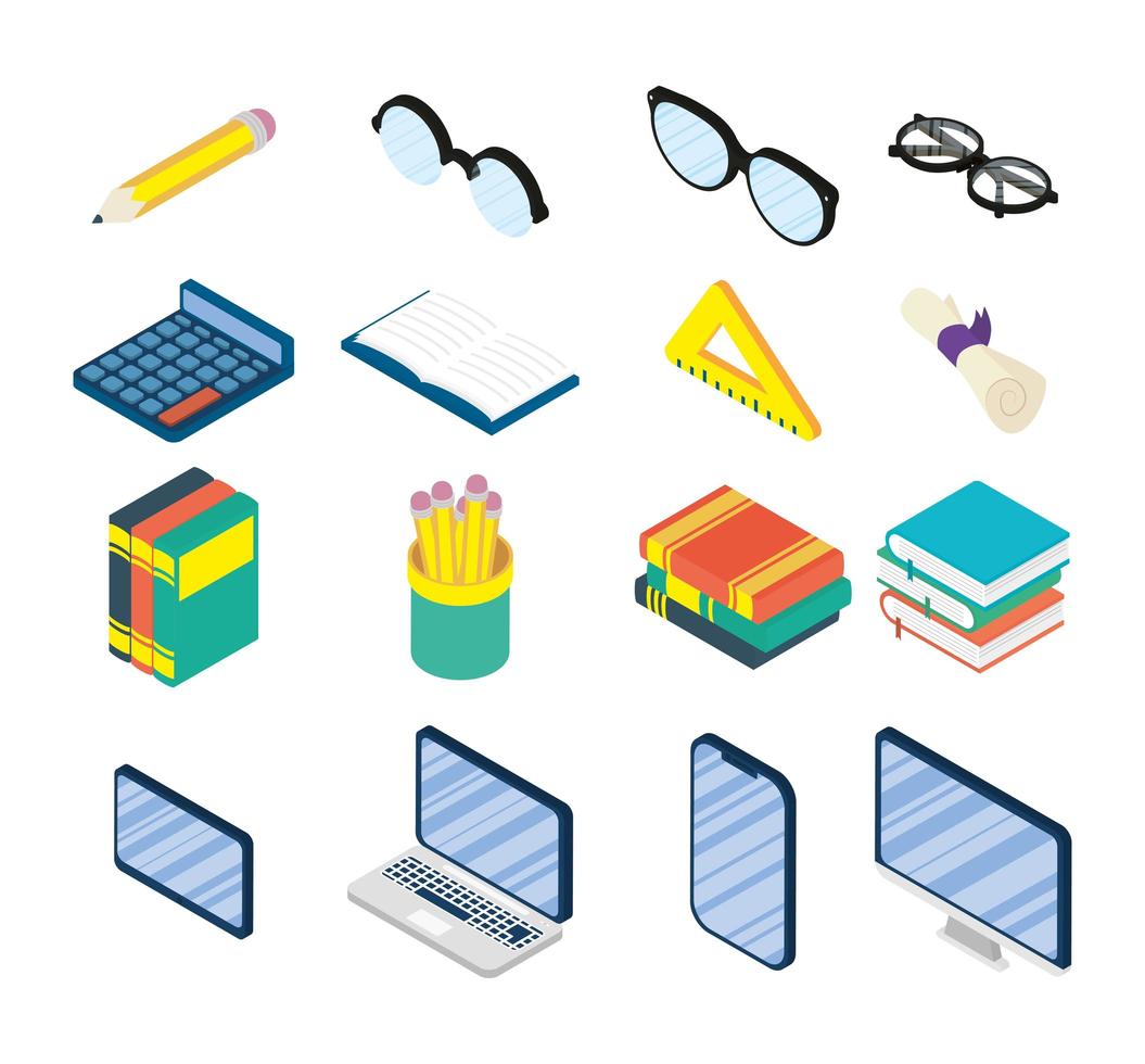 Online education and school icon set vector