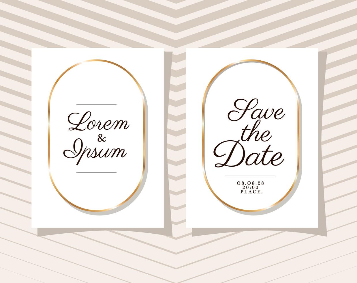 Two wedding invitations with gold ornament frames vector