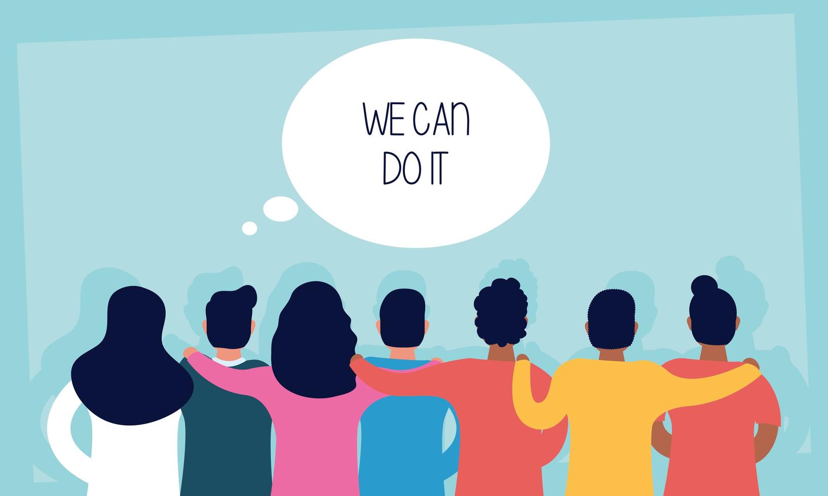 group of people back with we can do it message in speech bubble vector