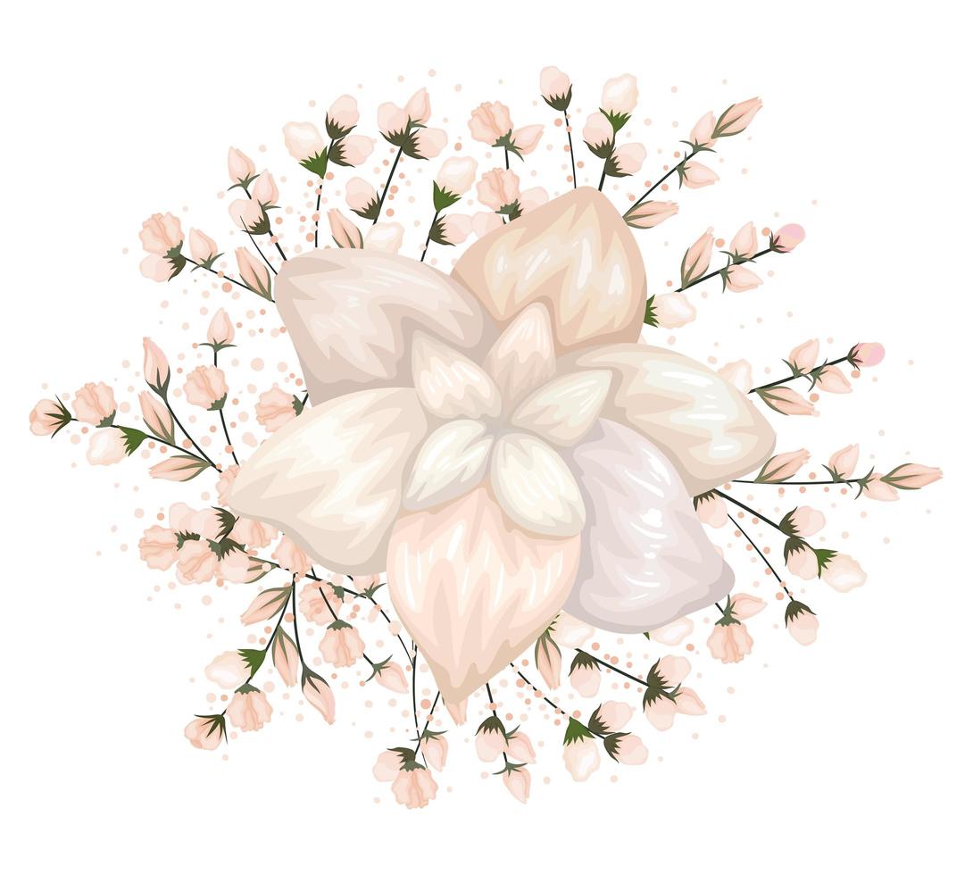 brotes alrededor de diseño de pintura de flores blancas vector