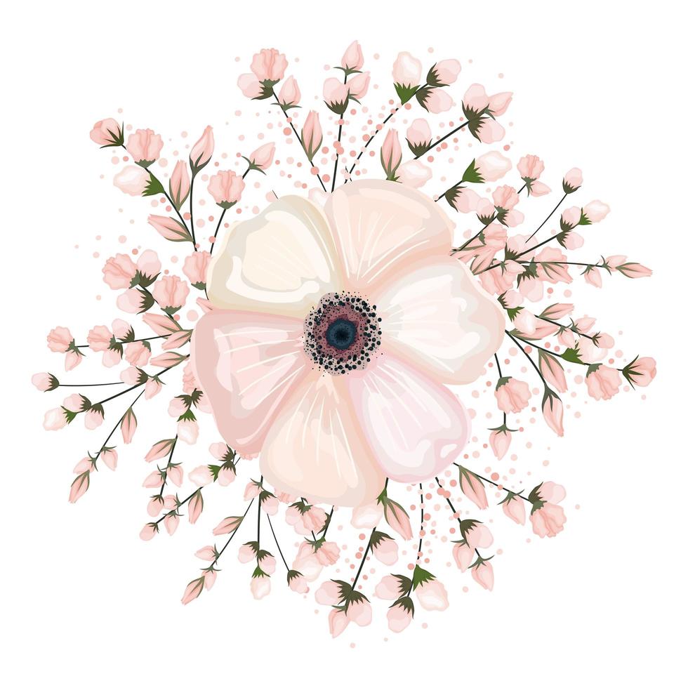 Buds around white flower painting design vector