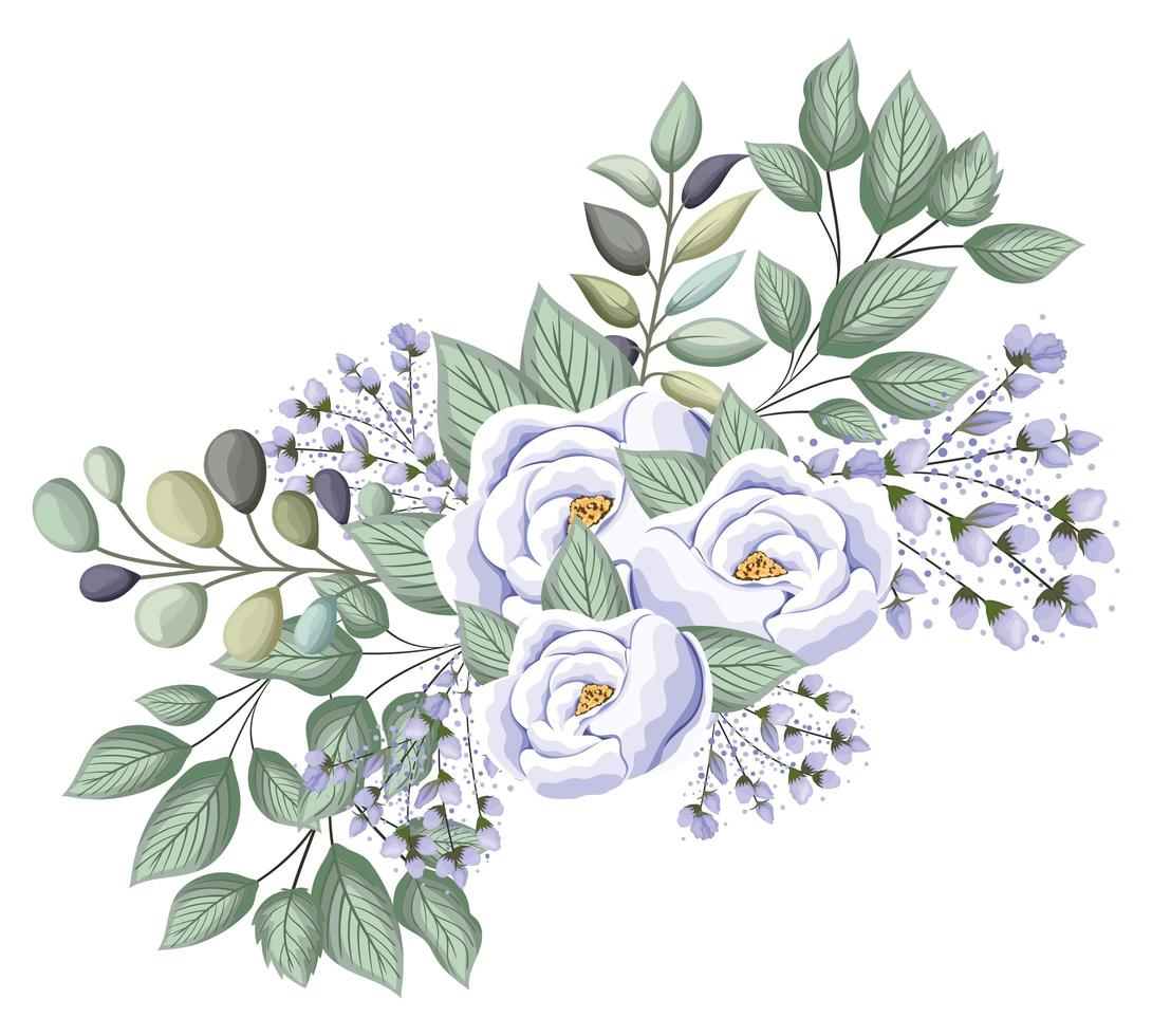 White roses flowers with buds and leaves painting vector