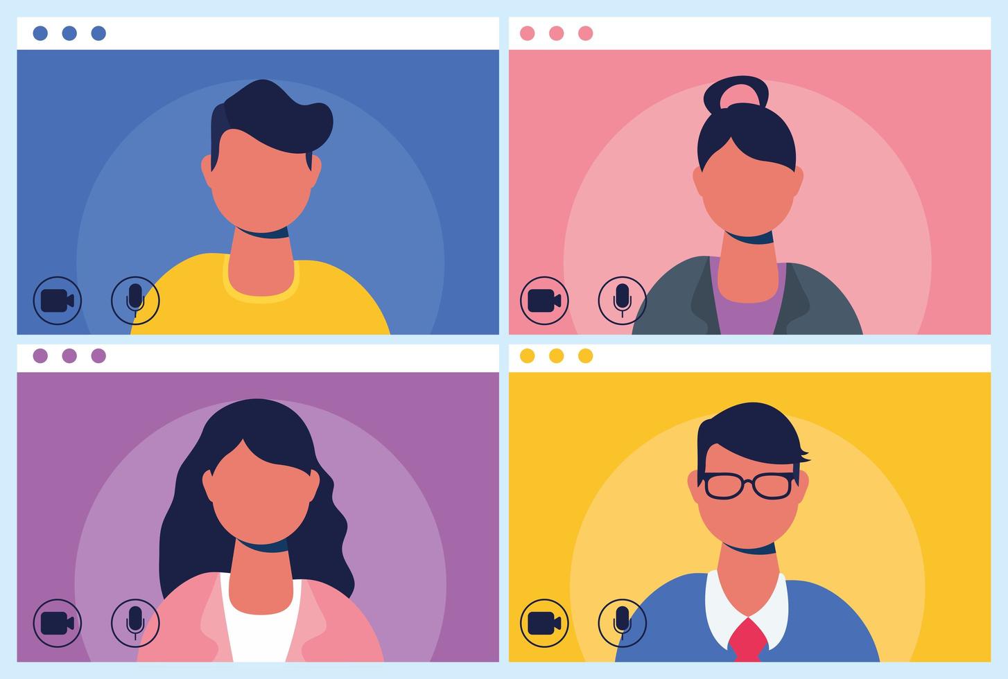 People on a virtual conference call vector