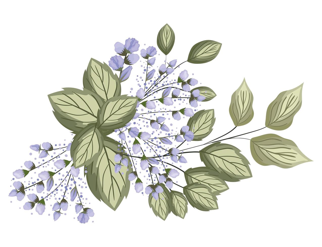 Blue buds flowers with leaves bouquet painting vector