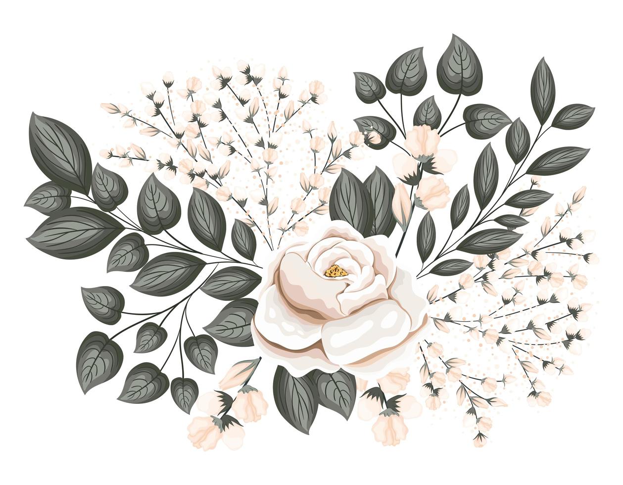 White rose flower with buds and leaves painting vector