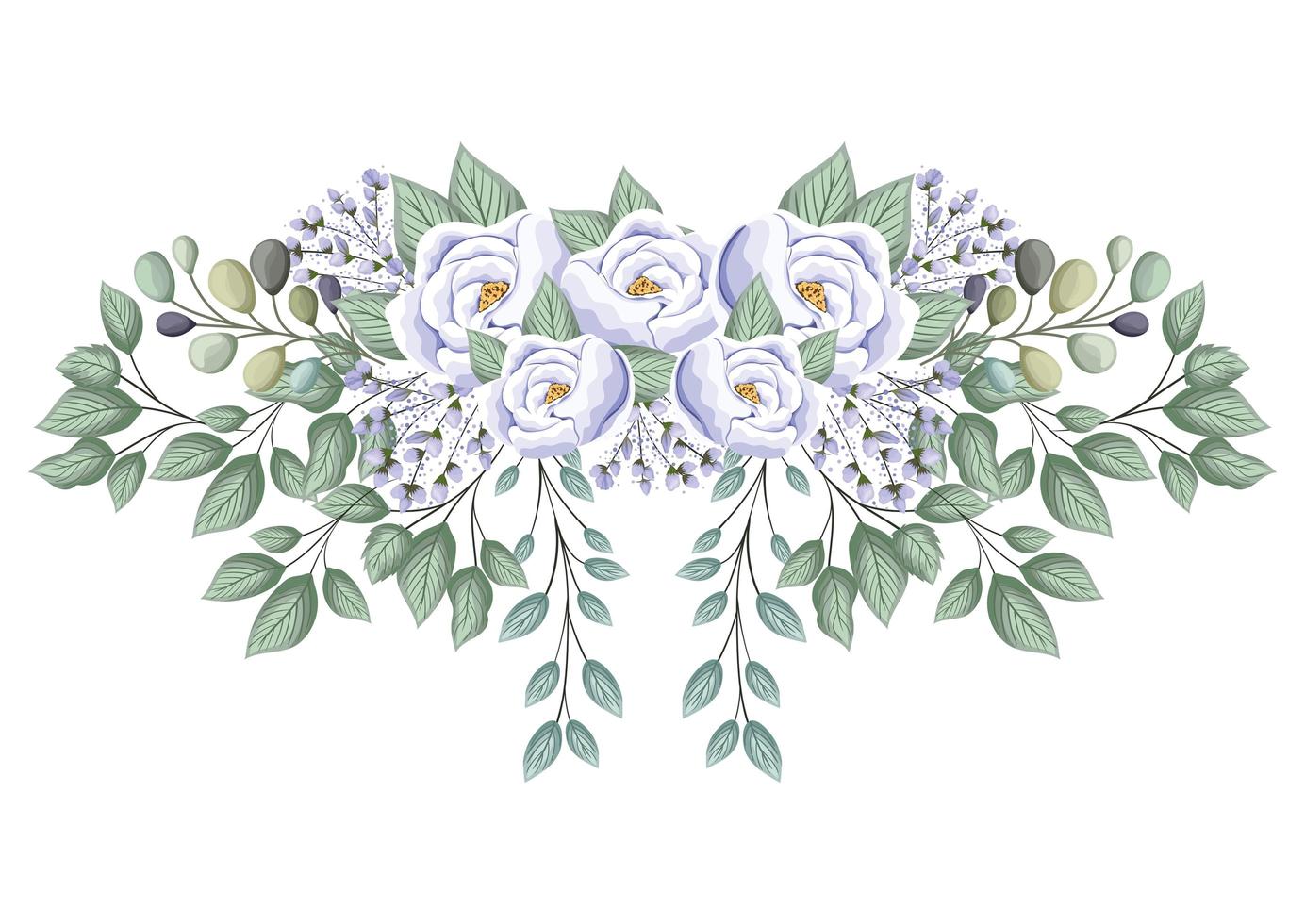 rosas blancas flores con capullos y hojas de pintura vector