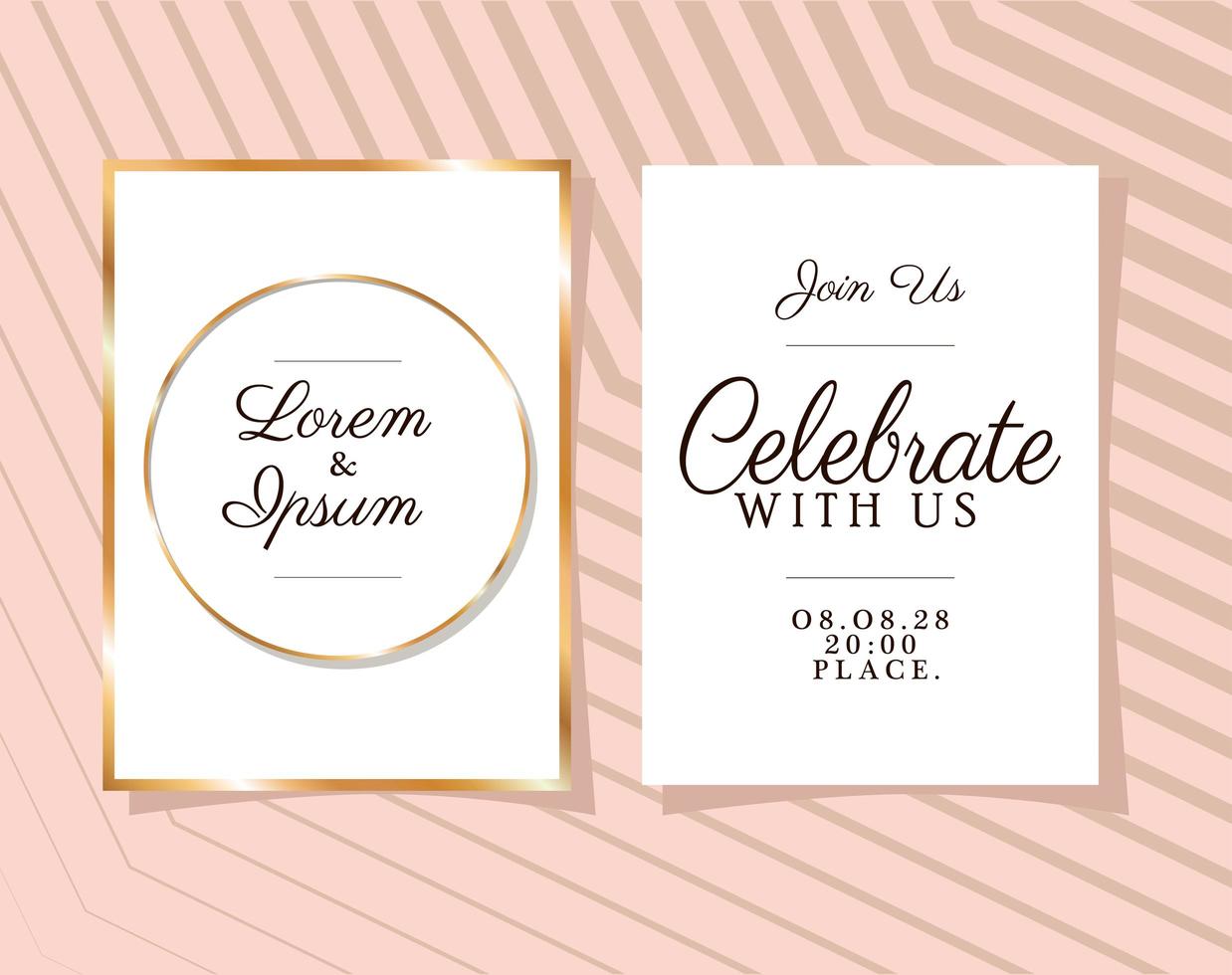 Two wedding invitations with gold ornament frames vector