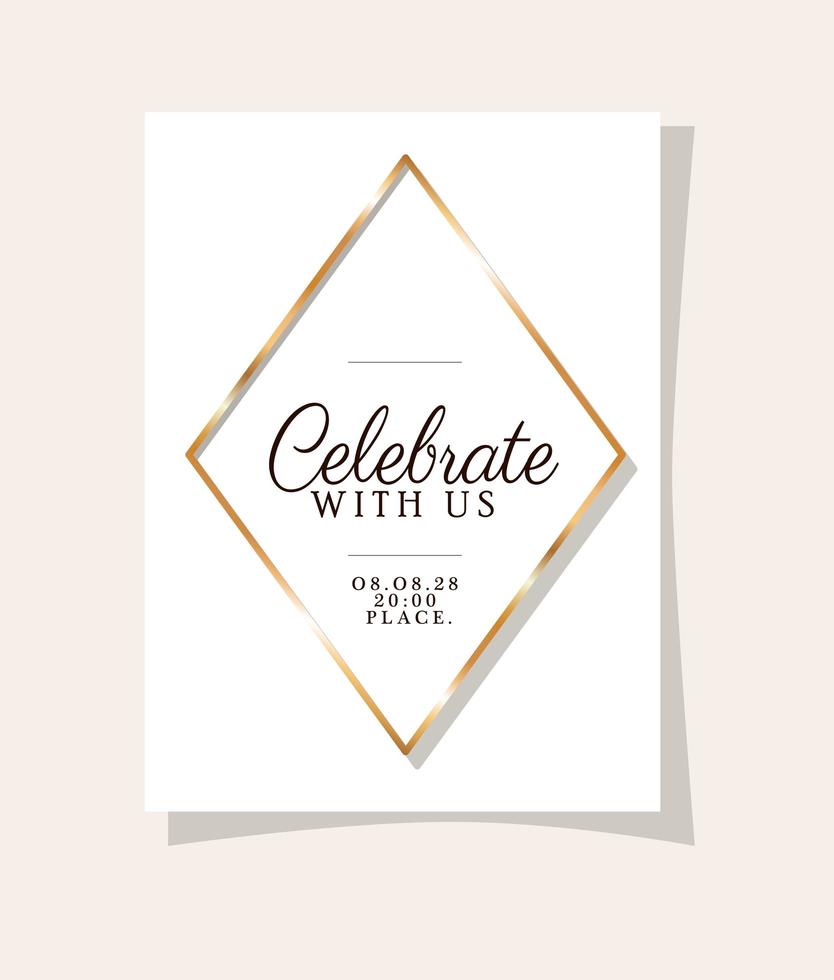 Wedding invitation in gold frame design vector