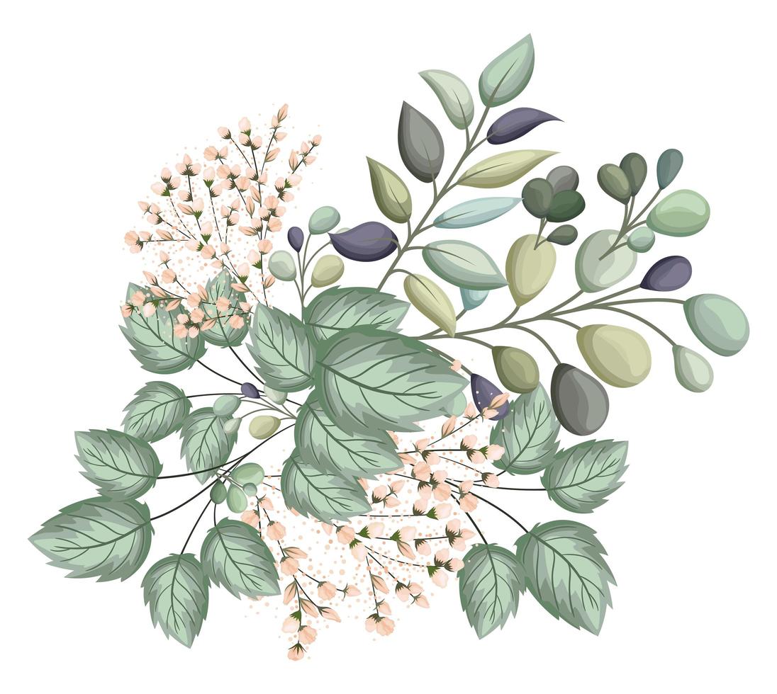 flores de capullos blancos con hojas ramo de pintura vector