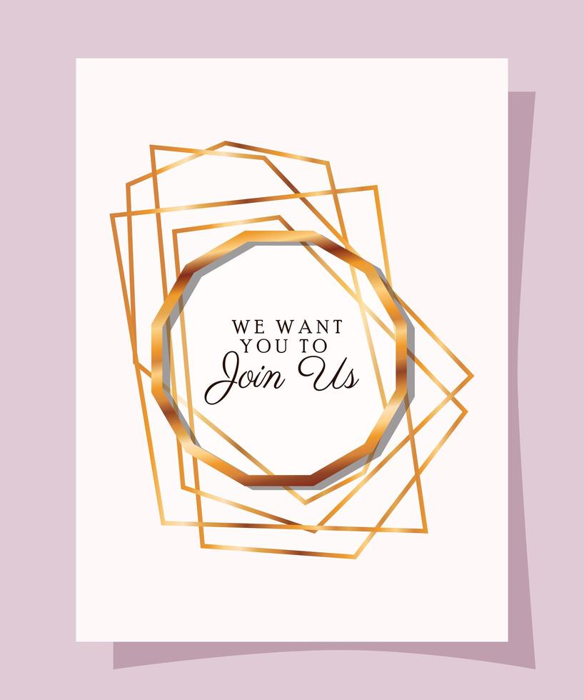 Wedding invitation in gold frame design vector