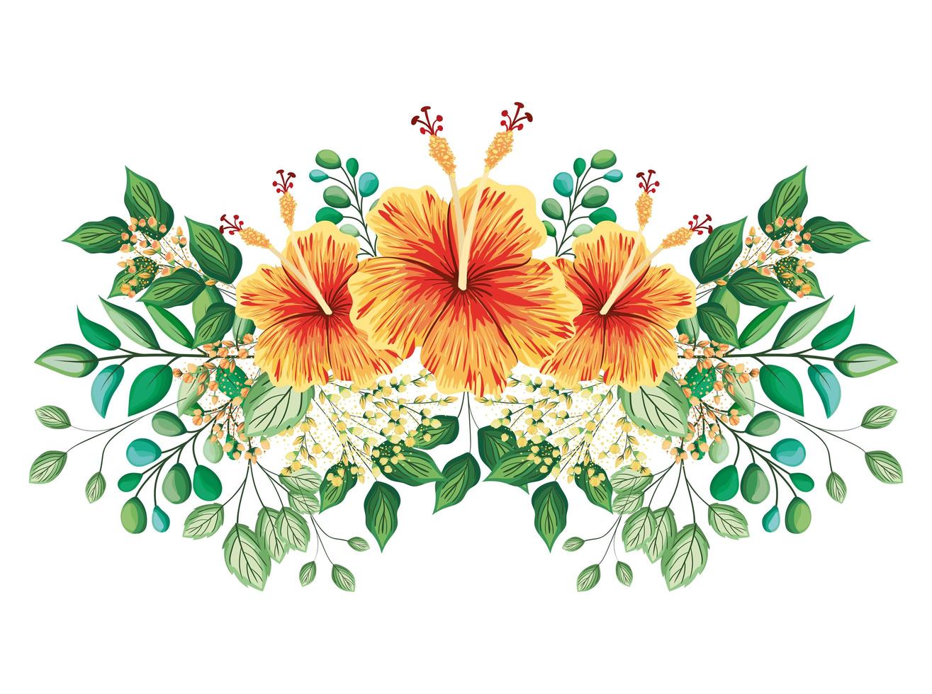 Orange Hawaiian flowers with buds and leaves vector