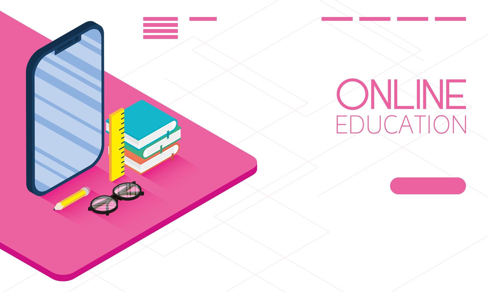 Banner de educación en línea y e-learning con teléfono inteligente. vector