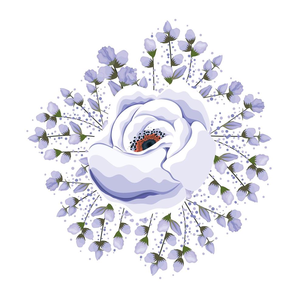 Buds around blue rose flower painting vector