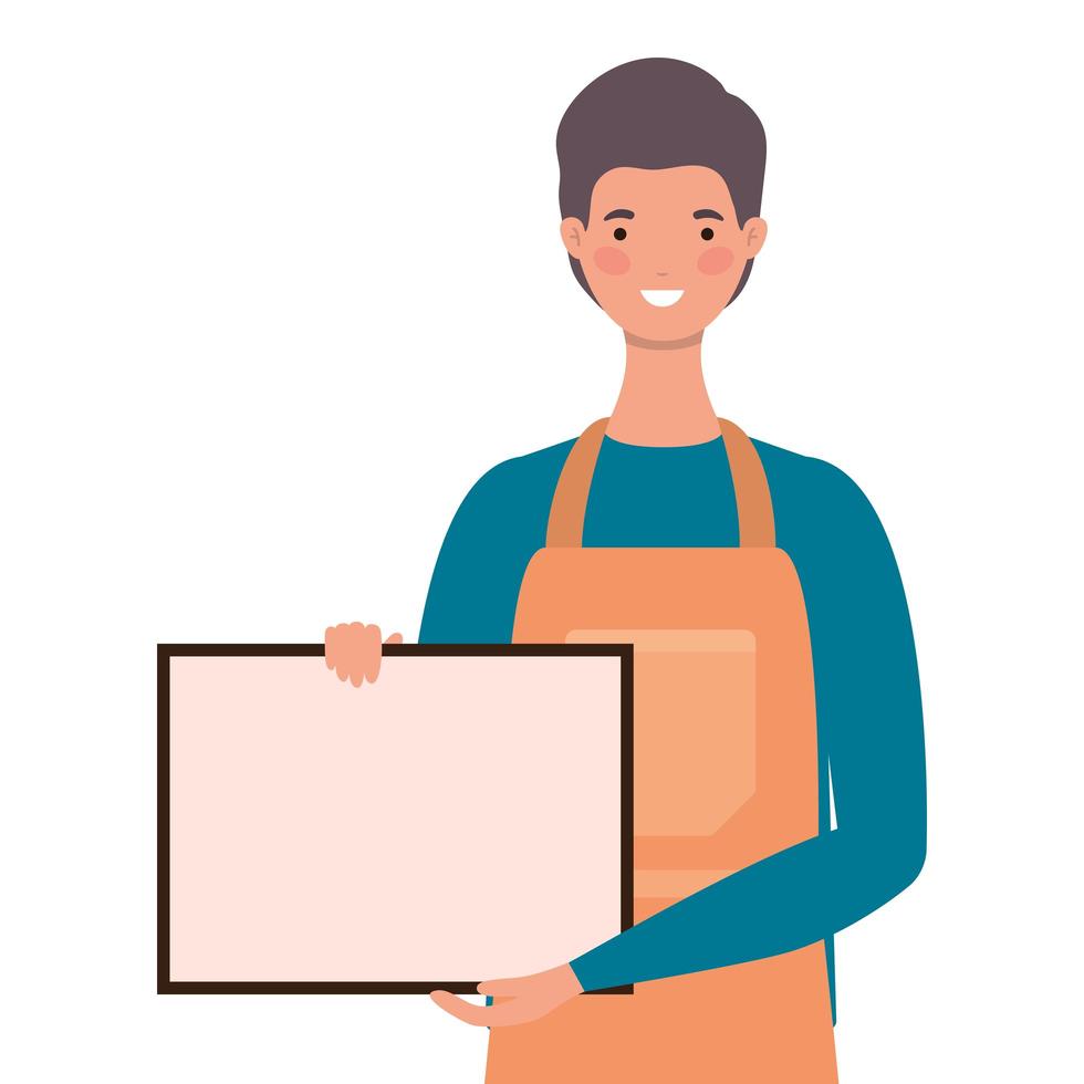 Salesman cartoon with apron and banner vector