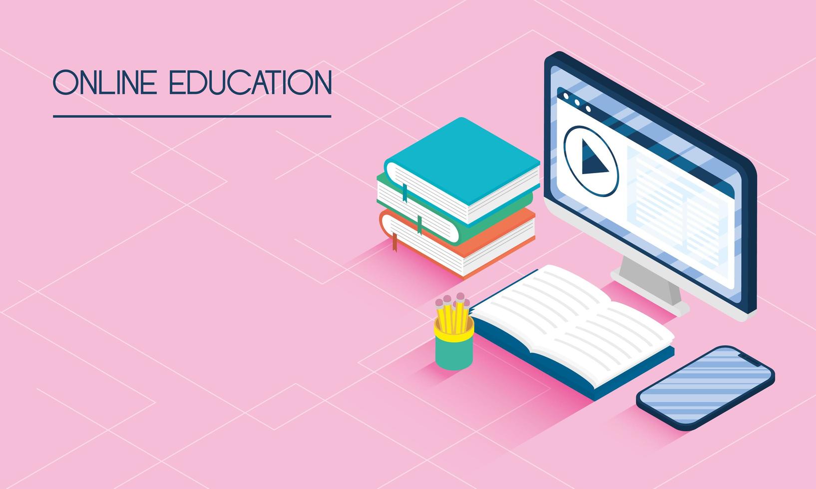 Online education and e-learning banner with computer vector