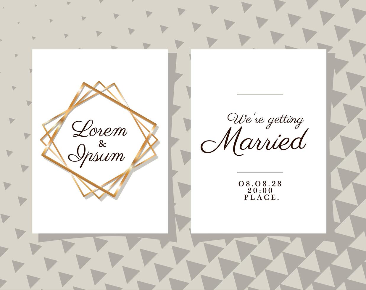 Two wedding invitations with gold frames vector