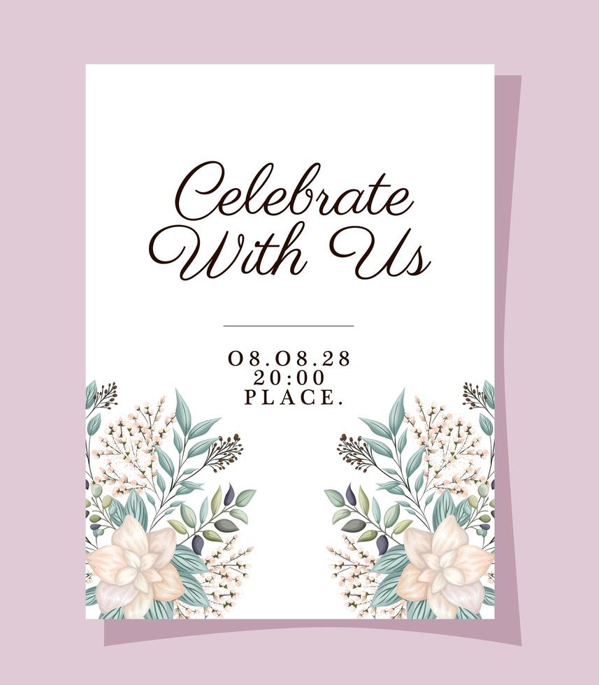 Wedding invitation in gold frame design vector