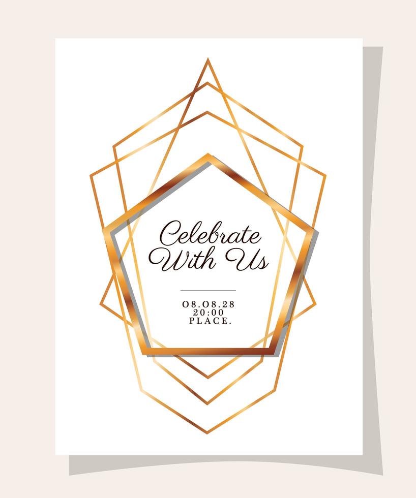 Wedding invitation in gold frame design vector