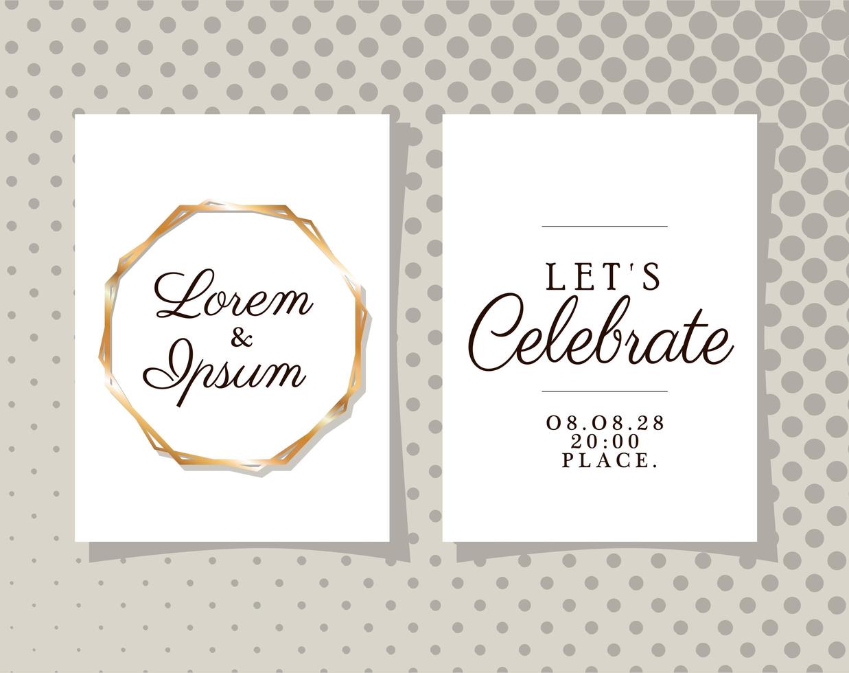 Two wedding invitations with gold frames vector