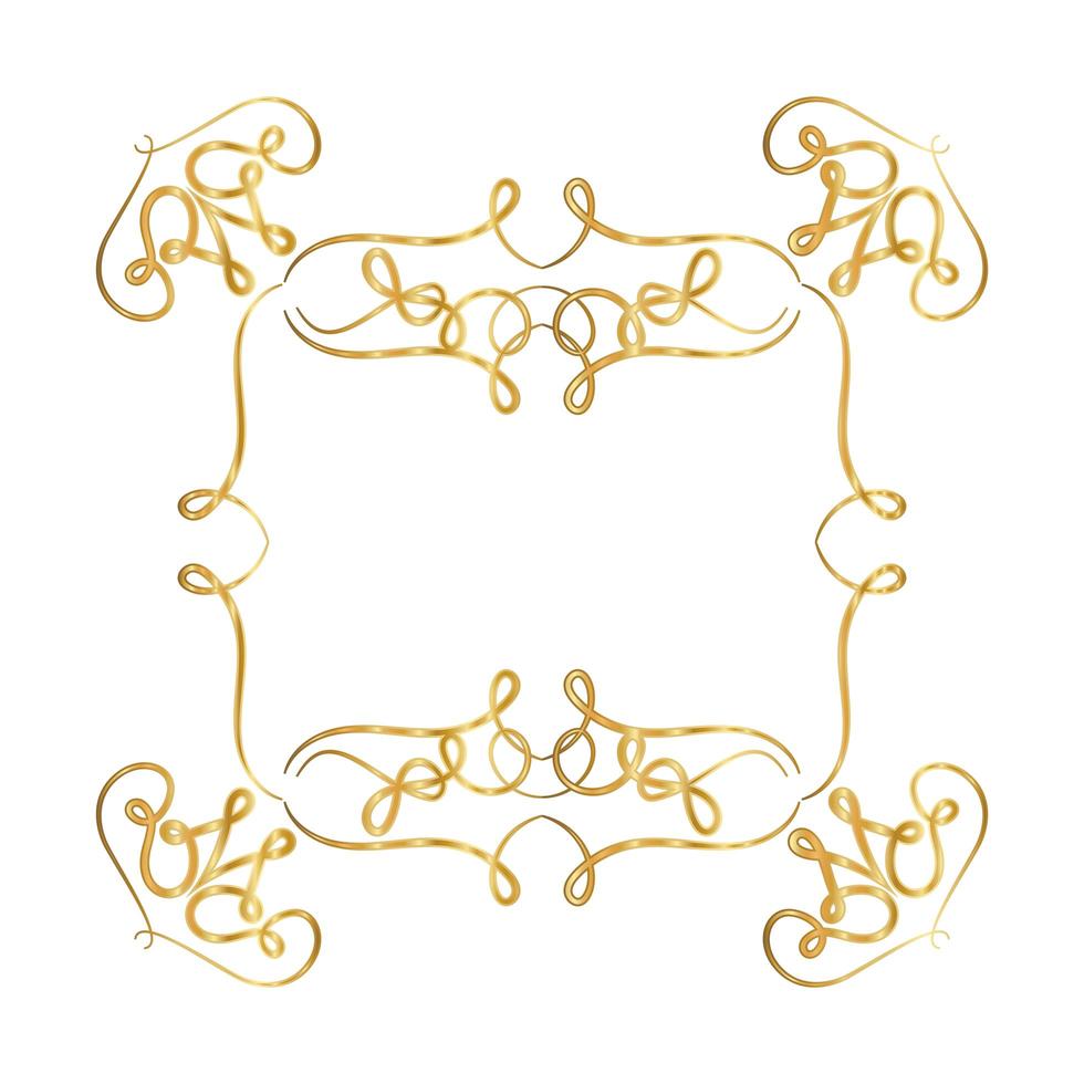marco de adorno de oro con formas de corazones vector