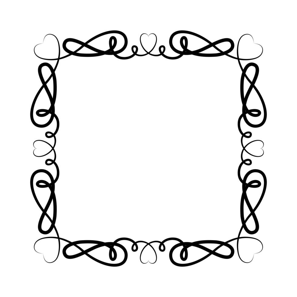 Black ornament frame with hearts shapes vector