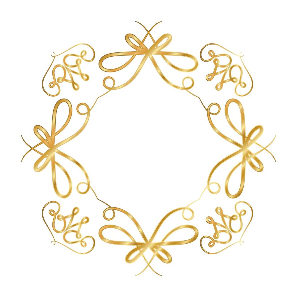 marco de adorno de oro con formas de corazones vector