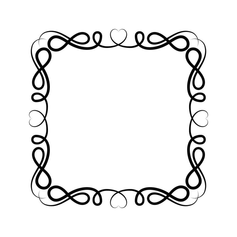 Black ornament frame with hearts shapes vector