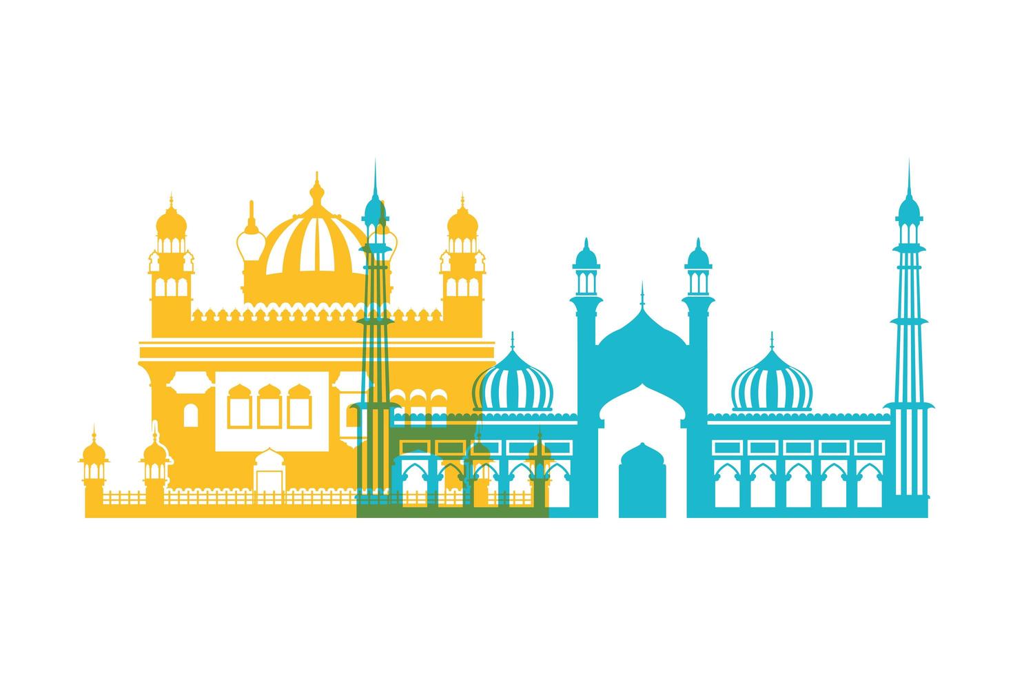 Celebration of independence day and tourist buildings of India vector