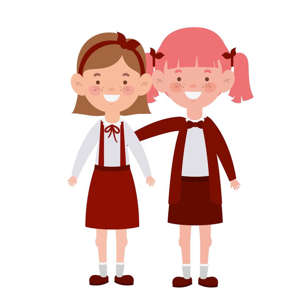 Student girls standing smiling on white background vector