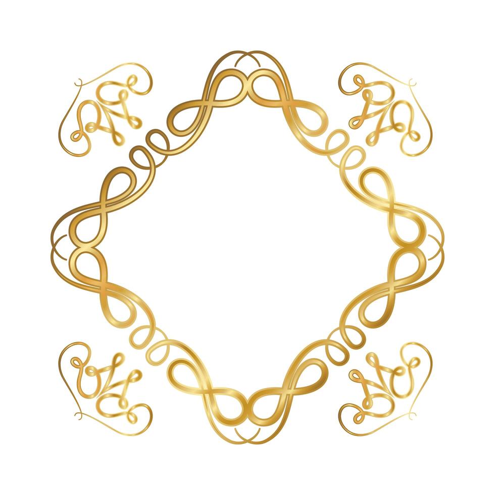 Gold ornament frame with hearts shapes vector