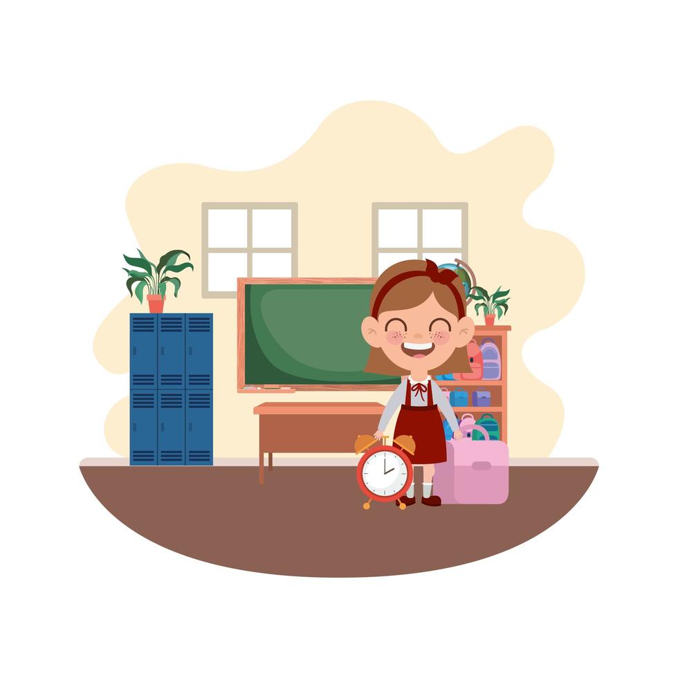 Student girl with school supplies in the classroom vector