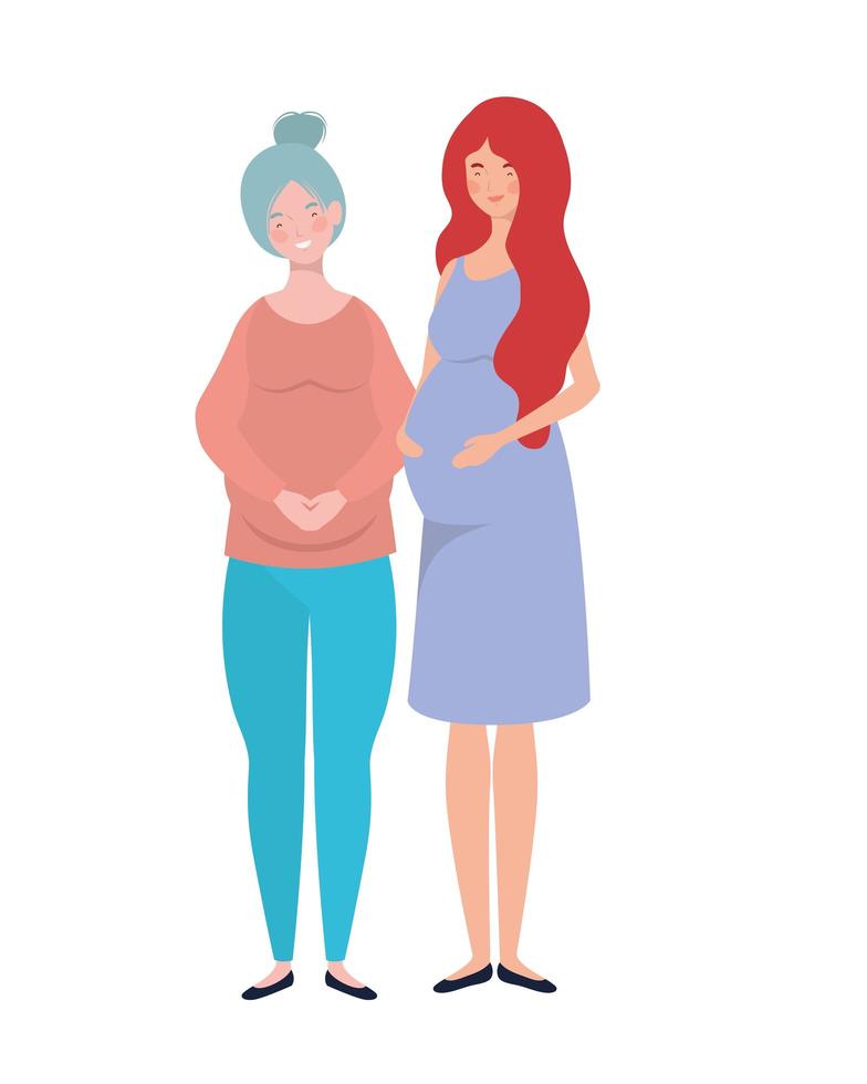 Beautiful pregnant women standing on white background vector
