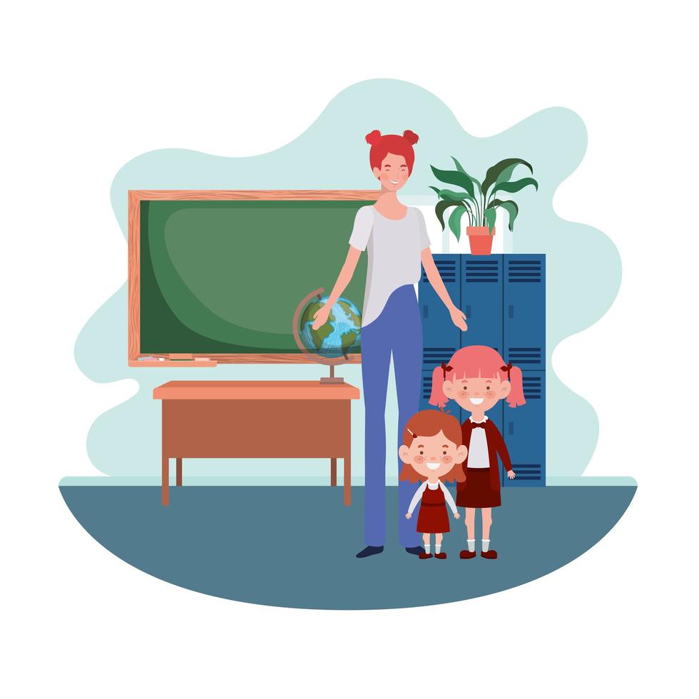 Woman with children of back to school vector