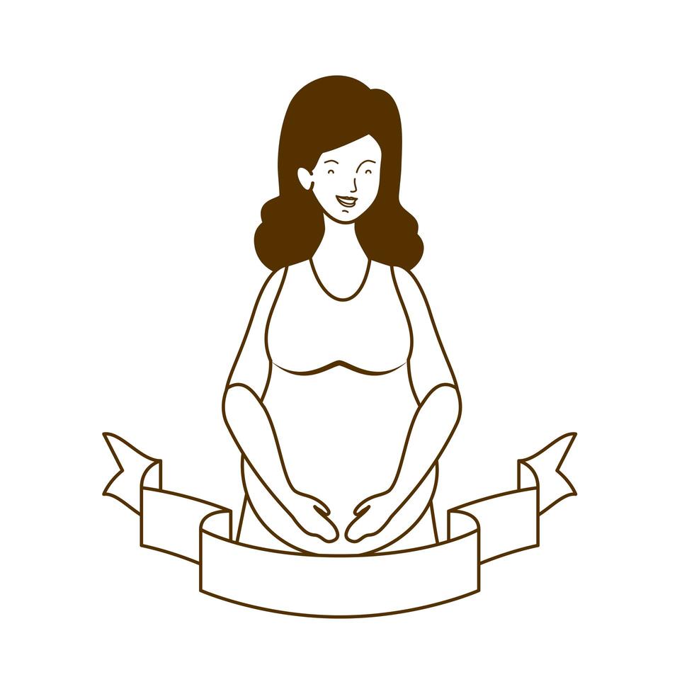 Silhouette of woman pregnant with decorative ribbon vector