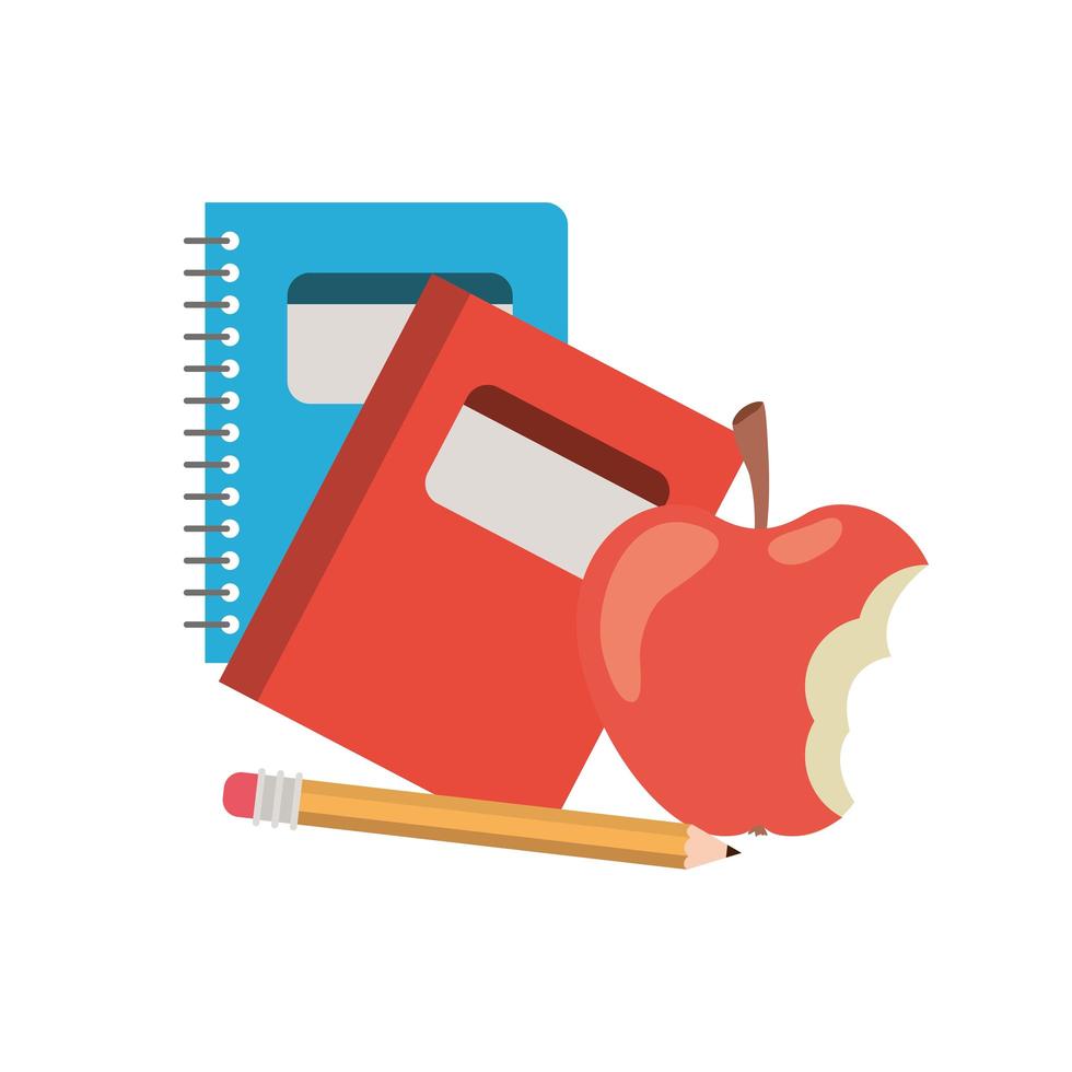 School books with apple fruit icon vector