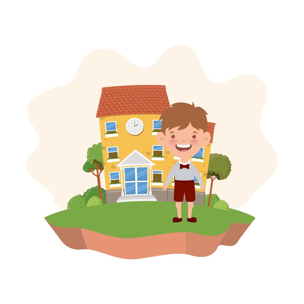 Student boy in school building of primary vector