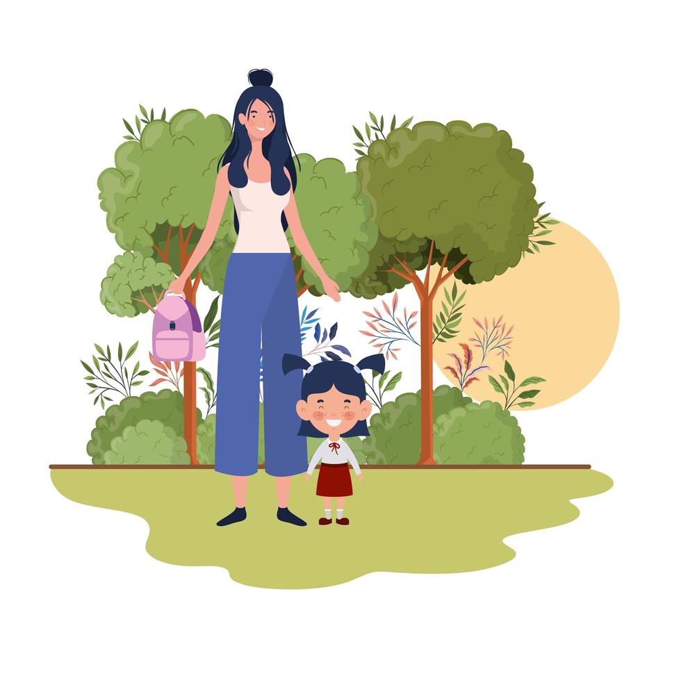 Woman with daughter of back to school vector