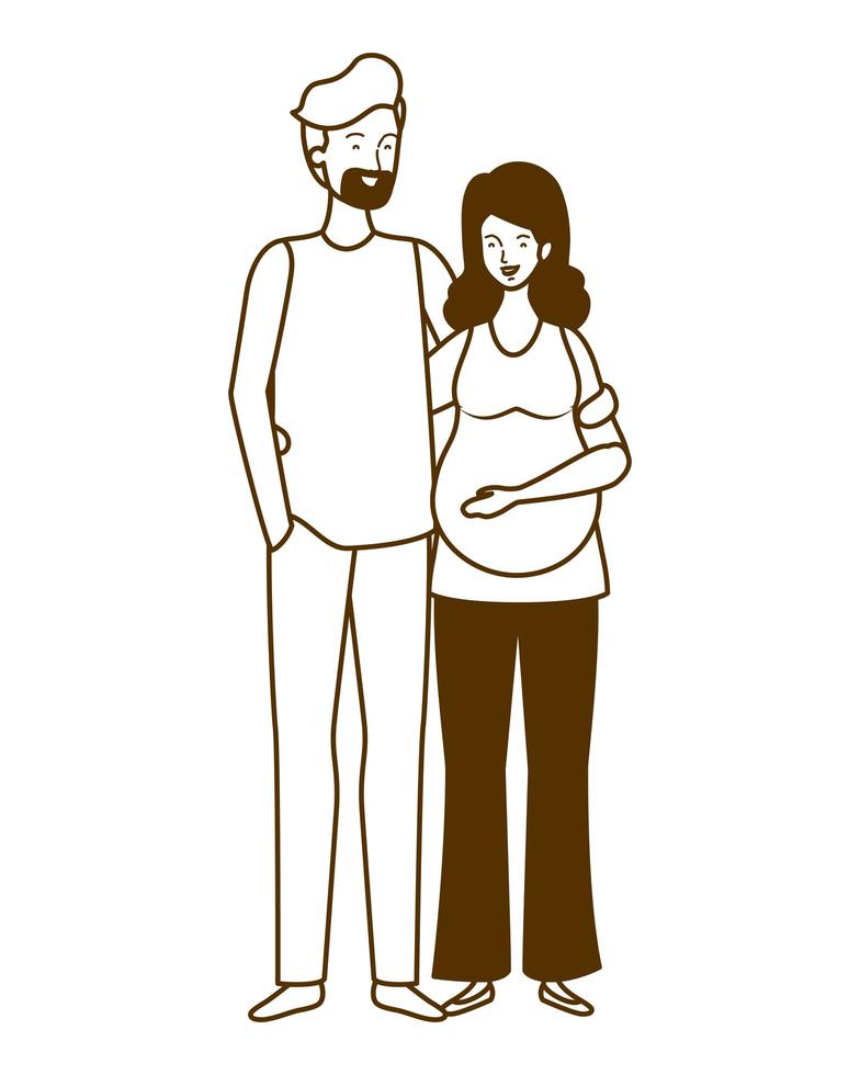 silueta, de, mujer embarazada, con, marido, posición vector